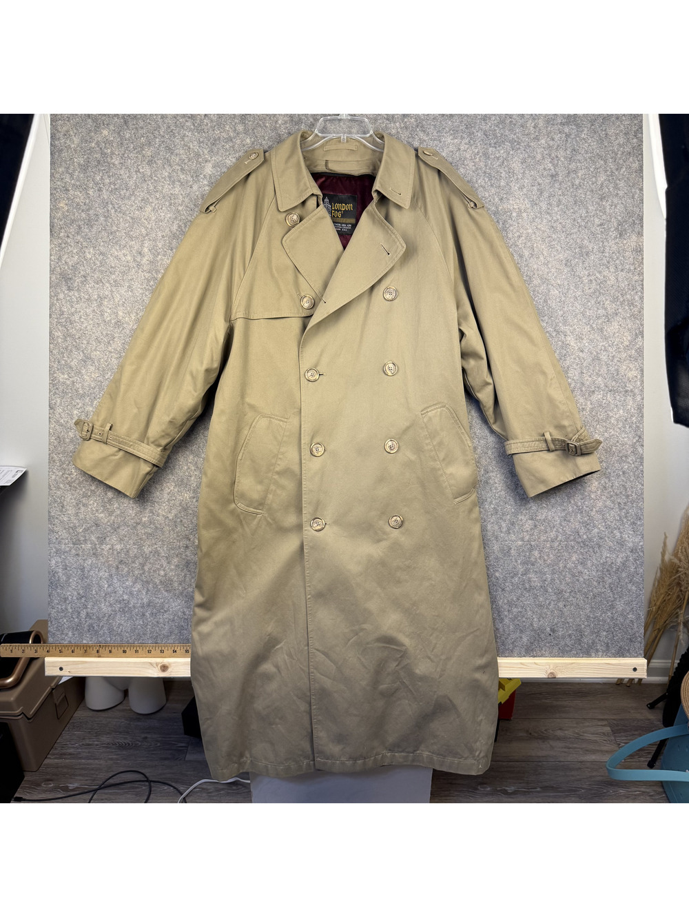 VINTAGE LONDON FOG MENS DOUBLE-BREASTED TRENCH COAT ZIP OUT LINING 40 REG 218